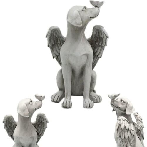 1PCS New Angel Dog Garden Decoration Creative Resin Grey European Style Pet Tombstone Memorial Stone Animal Statue Decoration
