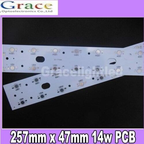 10pcs/lot 257mm x 47mm Aluminium PCB Circuit Board for 14pcs x 1W,3W,5W LED In Series