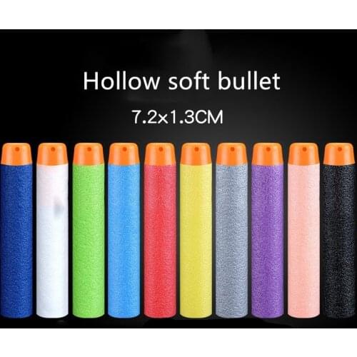 100pcs Soft Flexible General Purpose Compatible Multi-colored 7.2*1.3cm Hollow Bullets for Nerf Gun Toy Gun