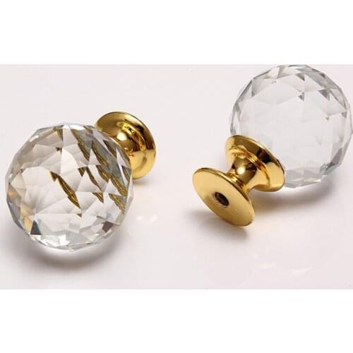 136 pcs/lot) 30mm Gold Base Clear Round Cut Crystal Ball Drawer Knob Pull Handle