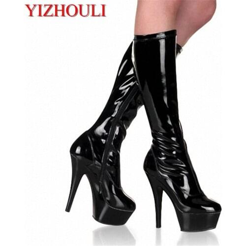 2018 womens spring and autumn shoes fashion medium-leg 15cm boots sexy high-heeled shoes black knee high boots