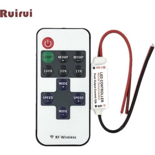 30pcs 12A 144W DC5-24V Mini RF LED Controller Single Color With Wireless Remote Control Dimmer for5050 / 3528 Led Strip Lights