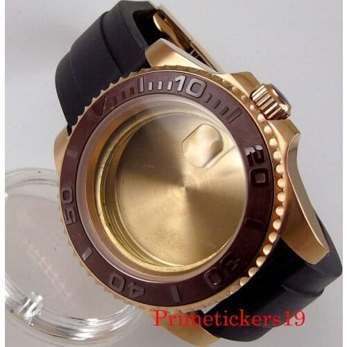 40mm Stainless Steel Rose Gold Plated Men Watch Case Fit NH35 MIYOTA 8215 Automatic Movement Rubber Strap Solid Back