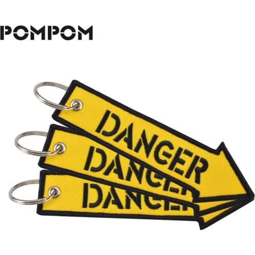 5PCS Danger Keychain for Motorcycles key tag Embroidery OEM Keychain dangerous key Ring sleutelhanger danger llavero Jewelry