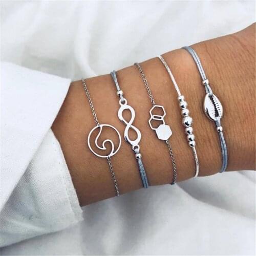 5Pcs/ Set Bohemian Shell Waves Bracelets for Women Boho Jewelry Gem Geometric Beads Charm Bracelet