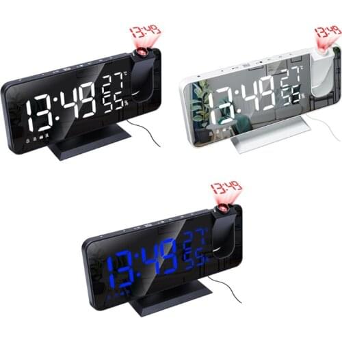 Digital Projection Alarm Clock with FM Radio Smart Home Bedroom Bedside Clock Projector LED Electronic Desktop Alarm Clock Digit