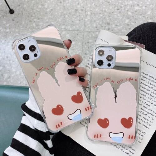 Girls Love Cute Rabbit Cases For iPhone X XS XR 8 7 Plus SE 2020 Couple Mirror Silicone TPU Cover For iPhone 12 11 Pro Max