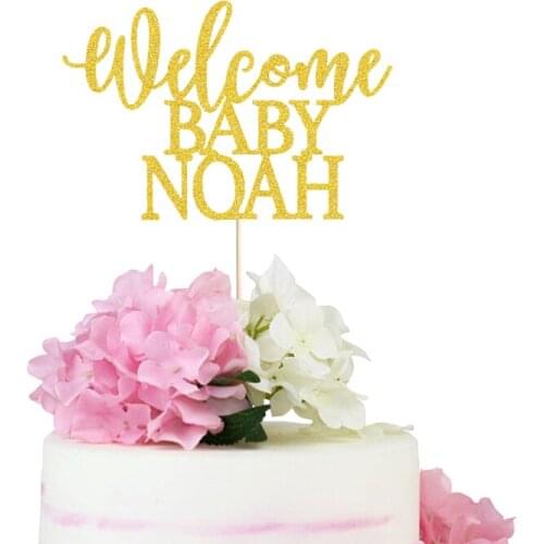 Baby Shower Cake Topper Welcome Baby Gold Cake Topper Gender Reveal Party Decorations Baby Shower Decoration Name Cake Decor