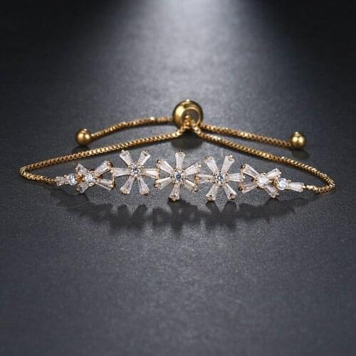 Ekopdee Fashion Zircon Adjustable Bracelet Bangle For Women Luxury Cubic Zirconia Flower Bracelets Wedding Anniversary Jewelry