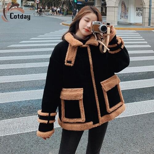 Cotday Cotton Lamb Wool Corduroy Thick South Korea 2021 New Down Jacket Big Bag Women Stitching Loose Woman Short Jacket Coat