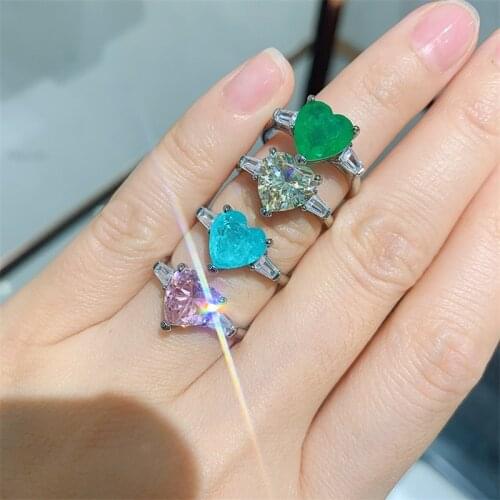 QTT Exquisite Heart Resizable RIng Paraiba Emerald Tourmaline Gemstone Promise Ring For Women Girl Wedding Engagement Party