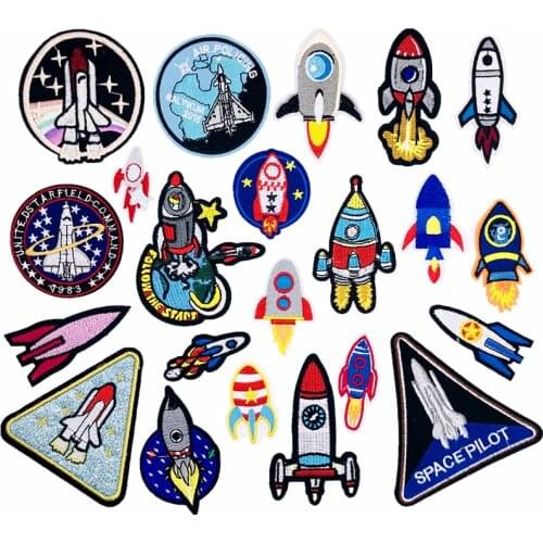 1PCS Cartoon Rocket Combination Embroidery Stickers Denim Clothing Decorative Patch Stickers Shirt Accessories Stickers Decor