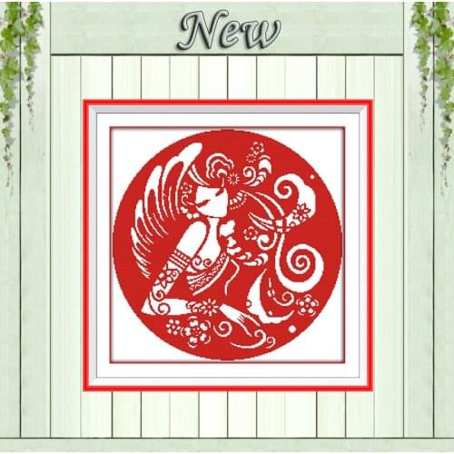 Beauty paper-cut girl diy home decor painting 11CT counted print on the canvas DMC chinese Cross Stitch kits 14CT needlework Set