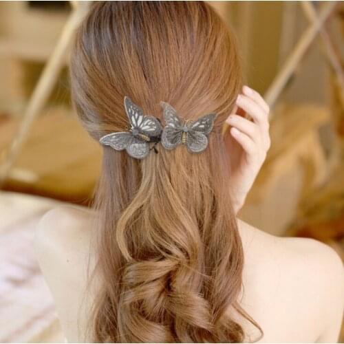Fashion Embroidery Butterfly Hairpins Ponytail Holder Hair Clip Women Female Hairgrips Wedding Hair Bows Accessories Headpiece