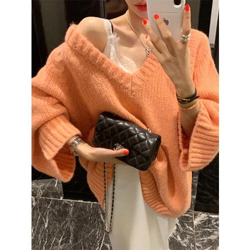 Fashion women sweater 2020 autumn and winter loose large size bat sleeves lazy V-neck sweater sweater women