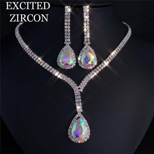 Classic and elegant ladies wedding jewelry necklace earring set bride bridesmaid rhinestone accessories prom jewelry