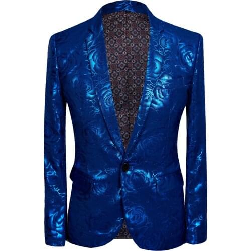Sapphire blue Floral Gilding Suit Jacket Men 2019 Stage Party Weeding Tuxedo Blazer Men Terno Masculino