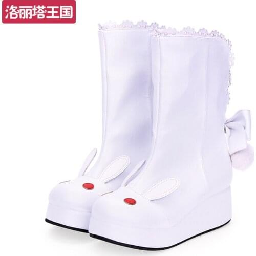 New Snow Boot Sweet Rabbit Bow Toe Lolita Shoes For Kid Girl Women Work Gift Thicken Warm Boots Cute Hige Quality
