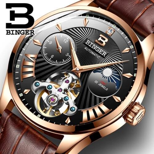 New Switzerland Auto Mechanical Watch Men Binger Role Luxury Brand Men Watches Skeleton Sapphire Male Clock Waterproof B-1186-8