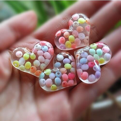 Very cute heart with beads in it flat back resin cabochon 30pcs 29mm for diy decoration