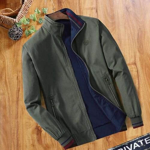 Autumn cotton double sided wear jacket middle-aged elderly men Outerwear dad stand collar two side Coats solid Oversized Clothes