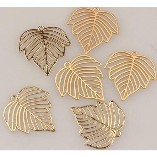 28mm 10pcs/lot Zinc Alloy Charms Gold Hollow Leaves Shape Charms For DIY Fashion Jewelry Making Finding Accessories
