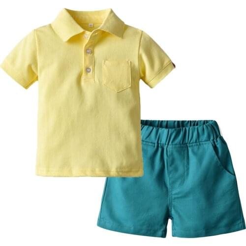 Casual Toddler Kids Clothing Set Summer Baby Boys Clothes Yellow T-Shirt Shorts 2 PCS/Set Outfits Infant Children Costume Button