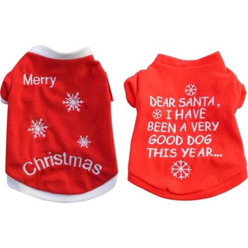 Christmas Dog Clothes Letter Printed Dog Vest T-Shirt Red Santa Puppy Dog Costume Chihuahua Pet Apparel