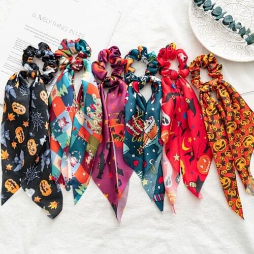 Ruoshui Woman Boho Hair Tie For Christmas Gift Gilr Pumpkin Printed Scrunchies Women Hair Accessories Headwear Elastic Hairband