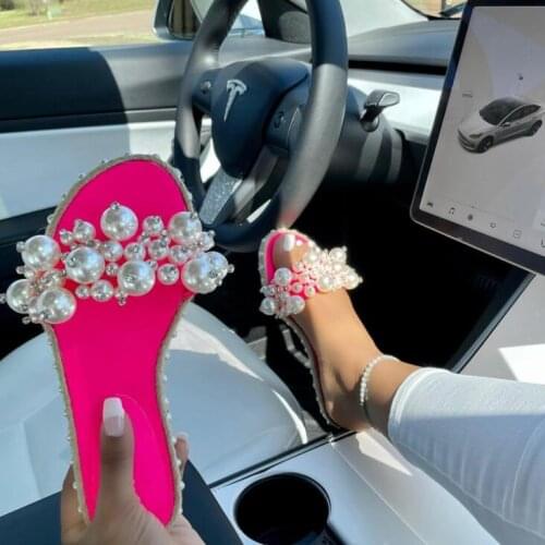 2021 new summer candy color pearl slippers outdoor wild leisure large size flip flops home durable sandals beach ms flip flop