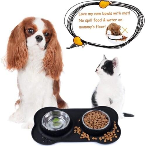 Dog Bowls Stainless Steel Water and Food Feeder with Non Spill Skid Resistant Silicone Mat for Pets Puppy Small Medium Dogs