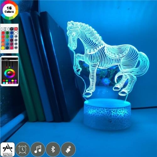Children Night Light LED Room Atmosphere Decoration 3D Horse Desk Lamp USB Nightlight Kids Birthday Holiday Gift Bluetooth Base