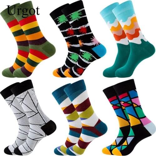 Urgot 3 Pairs New Product Striped Mens Socks Square Long Tube Socks Womens Unisex Couple Trendy Street Personality Socks Meias