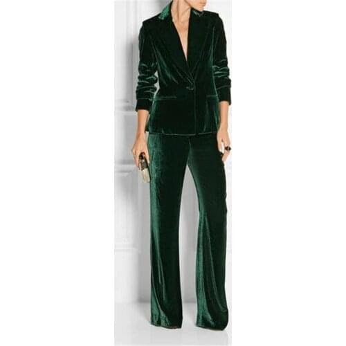 Velvet Ladies Pantsuit Custom Made Women Pantsuit Jacket Women Green Fashion Long Sleeve Suit Women Tailored Collar Jacket Suits