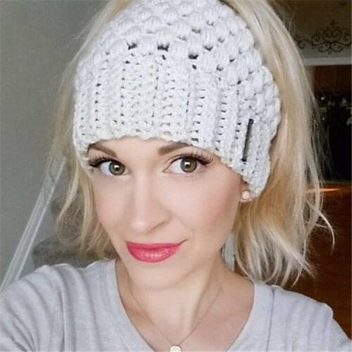 Knitting Hat Winter Ma'am Ponytail Hat Earmuffs Wool Cap Labeling Air Top Hat 2019
