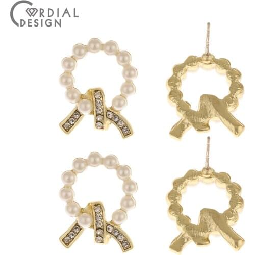 Cordial Design 50Pcs 15*19MM Jewelry Accessories/Round Shape/Jewelry Findings Components/Rhinestone Earring Stud/Imitation Pearl