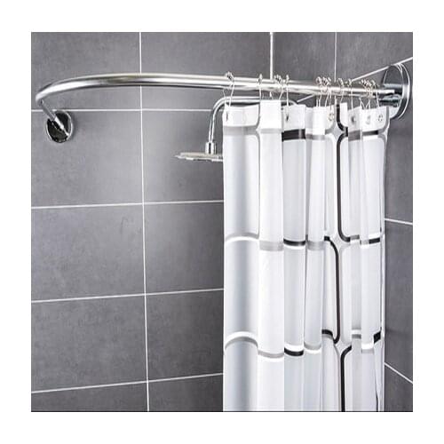 Curtain Rod Free Punching Shower Curtain+Curved Corner Telescopi Curved Bathroom Hanging Curtain Thick Waterproof