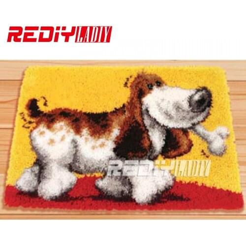 DIY Latch Hook Rug Kits Unfinished Crocheting Tapestry 3D Yarn Needlework Cushion Sets for Embroidery Carpet Dog with Food Mat