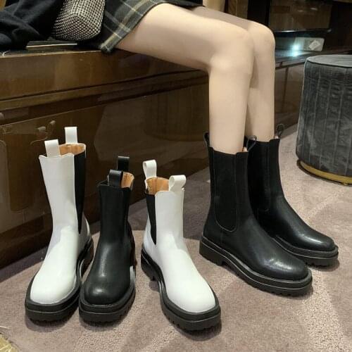 Women Ankle Boots 2021 New Winter Warm Snow Shoes Black White Chelsea Boots PU Leather Ladies Platform Booties Fur High Heels