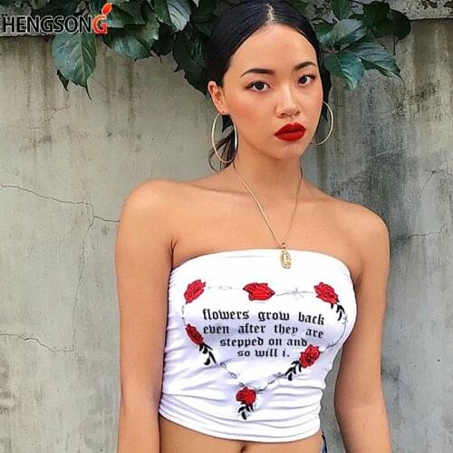 2020 Summer Women Sexy Strapless Tube Top Flower Printed Bandeau Summer Letters Streetwear Off Shoulder Crop Top