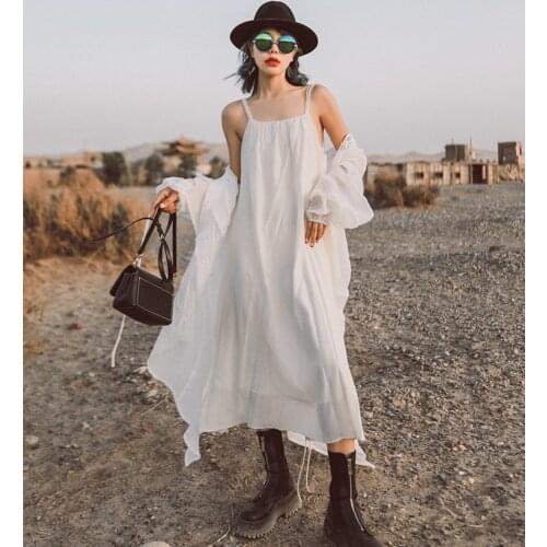 IRINAMS076 Spring Summer 2021 Original Design New Arrivals Spaghetti Straps Long Simple Cotton Dress Women