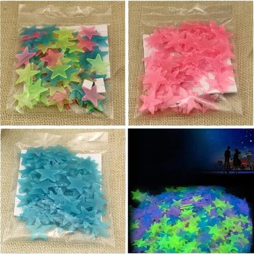 100PCS Kids Bedroom Fluorescent 3D Wall Stickers Glow In The Dark Stars DIY Home Bedroom Decoration Lighting Stickers