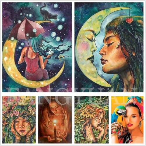 Moon Girl Flowers Diamond Painting 5D Diy Full Square Round Rhinestone Embroidery Mosaic Cross Stitch Kits Home Decoration Gift