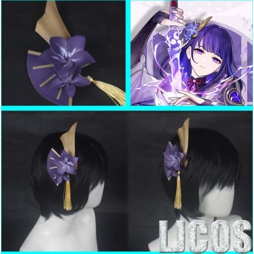 Anime Genshin Impact Raiden Shogun Handmade EVA Headdress Hairpin Cosplay Costume Halloween Headwear Props Accessories