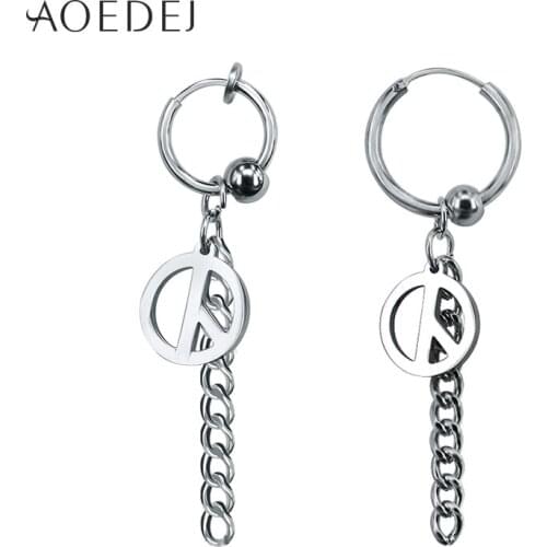 AOEDEJ Peace Hoop Earrings For Men Women Long Tassel Earings Fashion Jewelry hanging Earrings Non Piercing Jewelry 2018