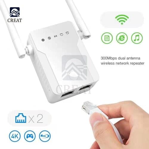 2.4G Wireless WiFi Repeater Dual Band 300Mbps Signal Amplifier Booster 2 Antennas WiFi Range Extender Wlan LAN Port Router