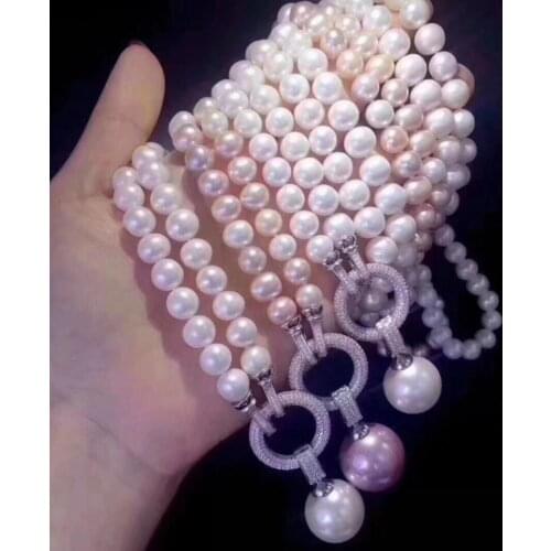 Noble jewelry Natural 9-10mm Freshwater pearl necklace Pendant 925silver