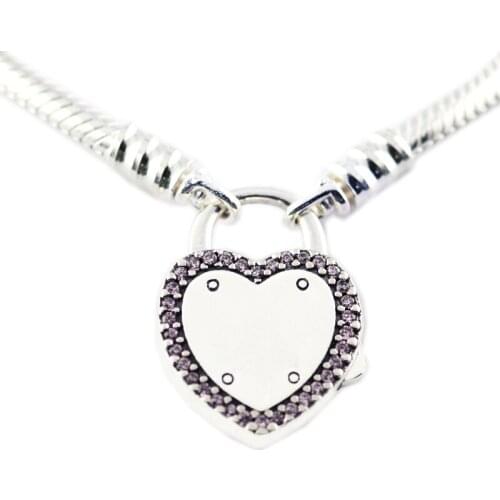 Heart Bracelet Silver 925 Sterling Jewelry Lock Your Promise Snake Chain Bracelets fit Charm Beads DIY for Valentines Day Gift