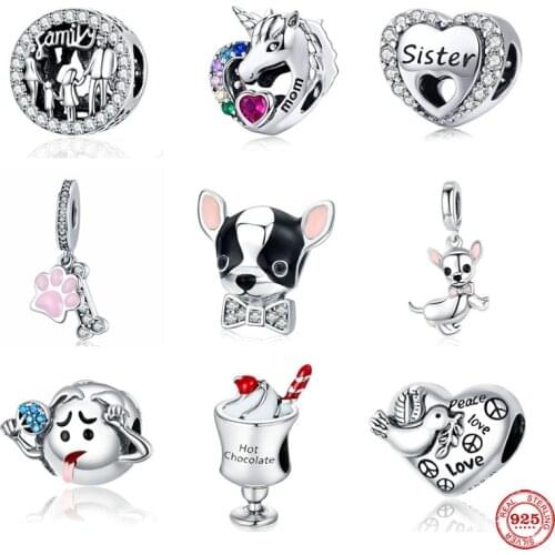 New family sister mom unicorn hot chocolate diy Bead fit original Pandora charms silver 925 Bracelet for women fashion jewelry