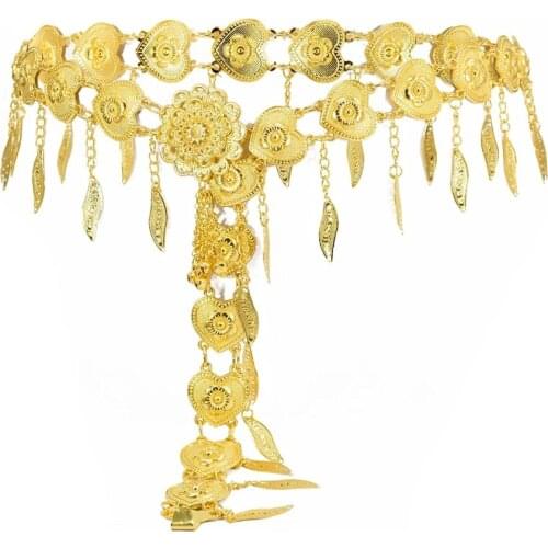 Indian Beach Belly Waist Chain Heart Charms Women Body Chain Gold Leaf Tassel Dance Belt Dress Chain Gypsy Egypt Body Jewelry